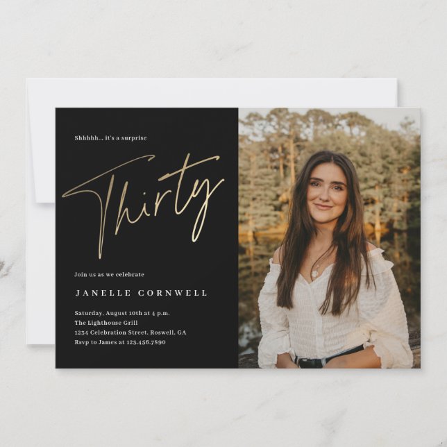 Invitation d'anniversaire 30 ans minimaliste noir  (Devant)