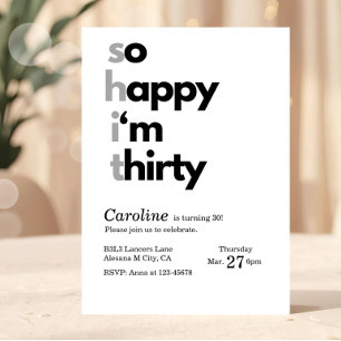 Invitation d'anniversaire 30 ans minimaliste Telle