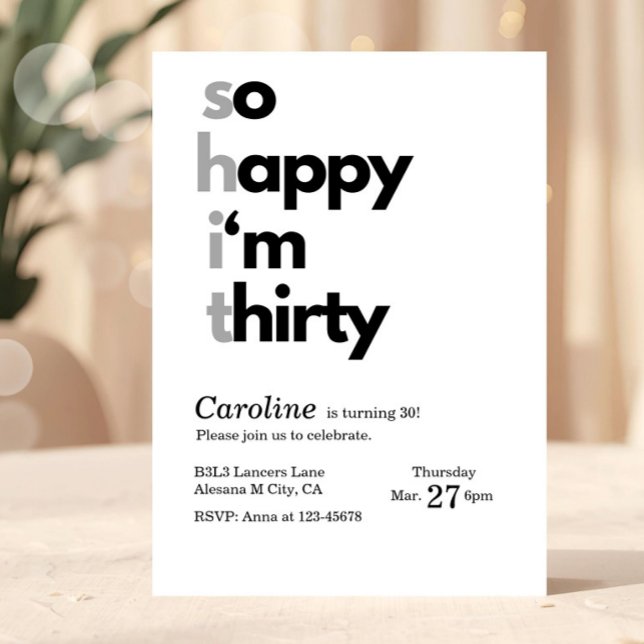 Invitation d'anniversaire 30 ans minimaliste Telle (So Happy I'm Thirty Invite, Funny 30th Invitation)