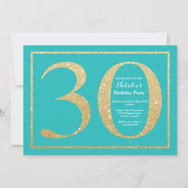 Invitation d'anniversaire 30 ans Paillettes Sarcel (Devant)