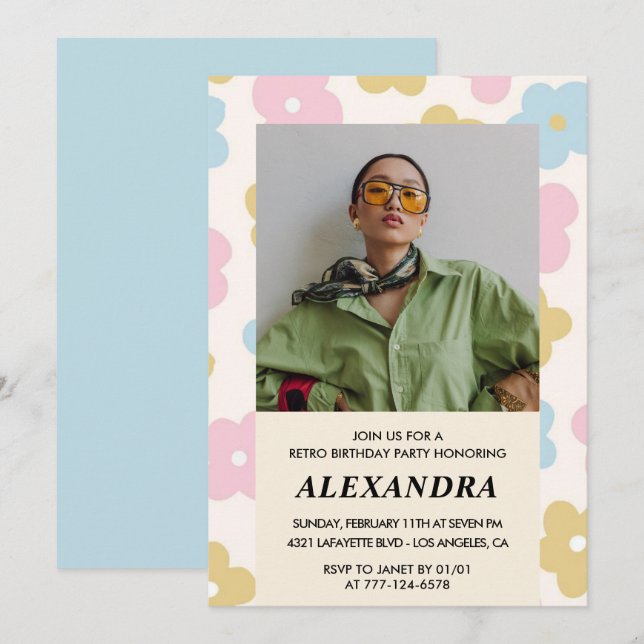 Invitation d'anniversaire 30 ans Retro Groovy Fleu (Devant / Derrière)