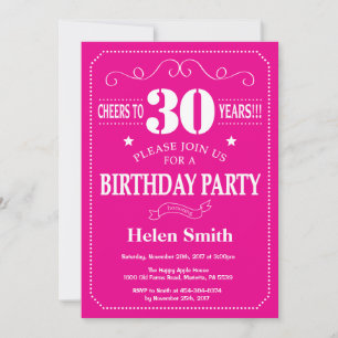 Invitation d'anniversaire 30 ans rose chaud et bla