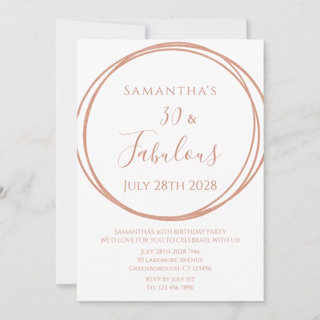 Invitation d'anniversaire 30 ans Rose Gold Minimal (Devant)