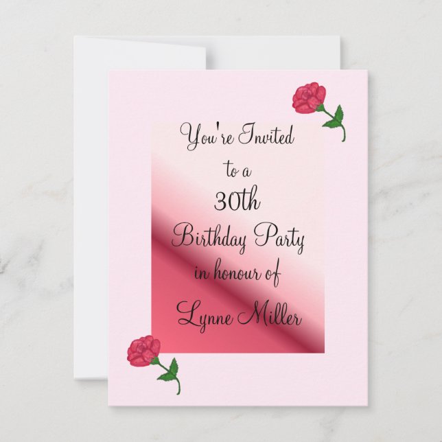 Invitation d'anniversaire 30 ans Rose rose (Devant)