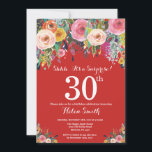 Invitation d'anniversaire 30 ans surprise florale<br><div class="desc">Invitation d'anniversaire 30 ans surprise florale rouge pour femmes. Fleur florale aquarelle. Fond rouge. Fleur rose, jaune, orange, violette. Anniversaire adulte. 13e 15e 16e 18e 20e 21e 30e 40e 50e 60e 70e 80e 90e 100e, tous âges. Pour une personnalisation plus poussée, veuillez cliquer sur le bouton "Personnaliser" et utiliser notre...</div>