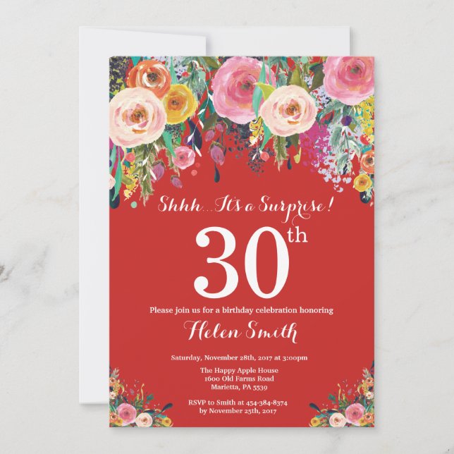 Invitation d'anniversaire 30 ans surprise florale  (Devant)