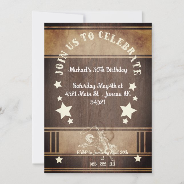 Invitation d'anniversaire 30 ans thème cowboy en b (Devant)