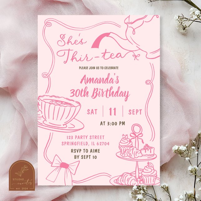 Invitation d'anniversaire 30 ans Thir-Tea dessinée (Créateur téléchargé)