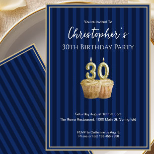 Invitation d'anniversaire 30 ans Unique Bleu Or po