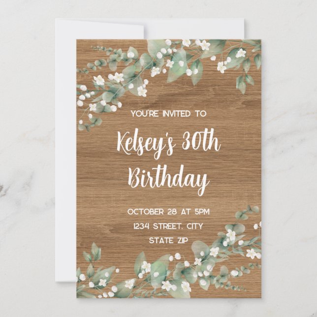 Invitation d'anniversaire 30 ans – Verdure rustiqu (Devant)