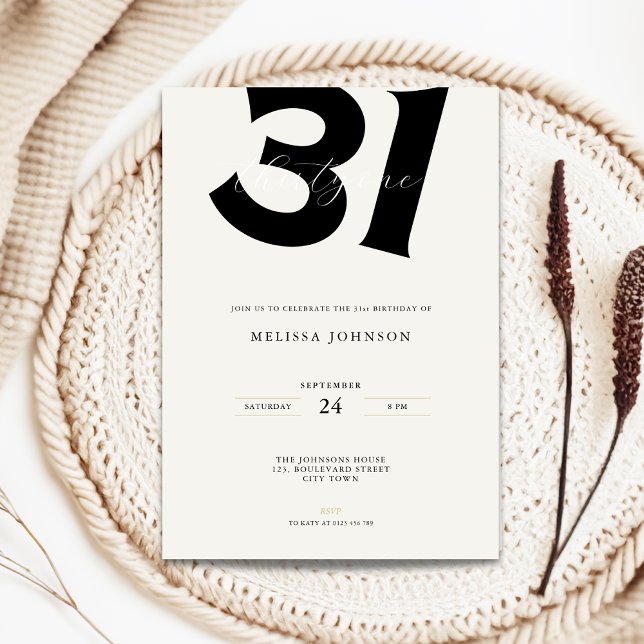 Invitation d'anniversaire 31 ans minimale - Typo g (Minimal 31st birthday invitation with bold typography)