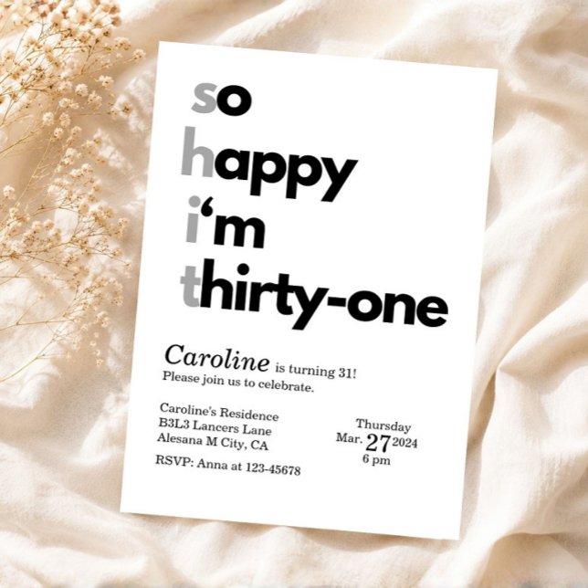 Invitation d'anniversaire 31 ans minimaliste thème (Minimalist 31st Birthday Invitation Modern Theme)