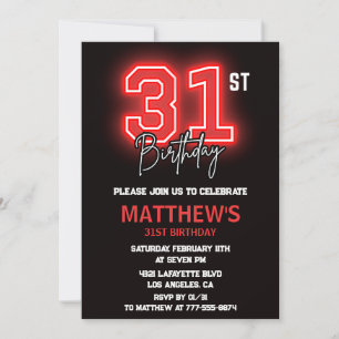 Invitation d'anniversaire 31 ans Neon Black pour h
