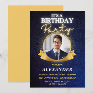 Invitation d'anniversaire 33 ans Badge Photo Or Ho