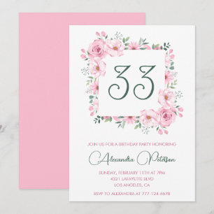 Invitation d'anniversaire 33 ans Bohème Floral Ros