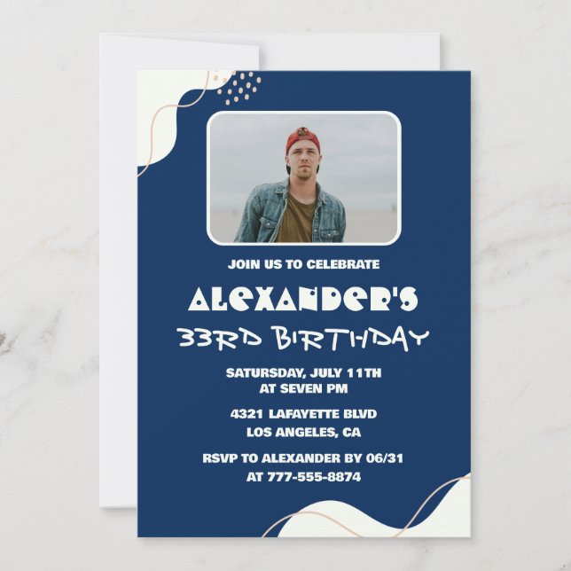 Invitation d'anniversaire 33 ans Homme Photo Simpl (Devant)