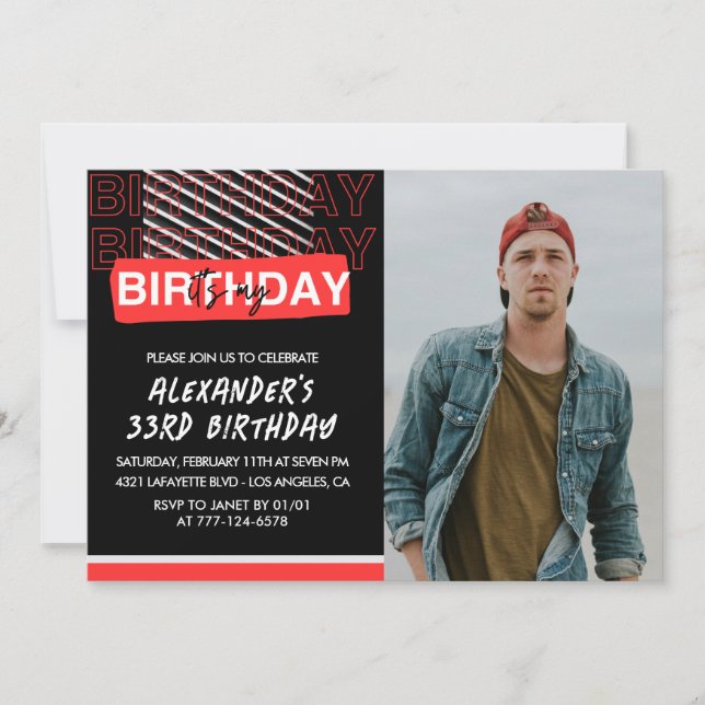Invitation d'anniversaire 33 ans Hommes Photo Part (Devant)