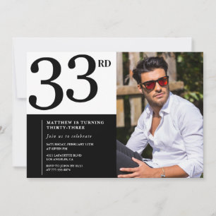 Invitation d'anniversaire 33 ans Photo Hommes Noir