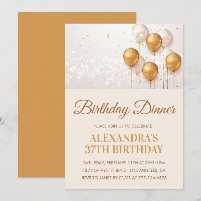 Invitation d'anniversaire 37 ans en or Dîner d'ann (Devant / Derrière)