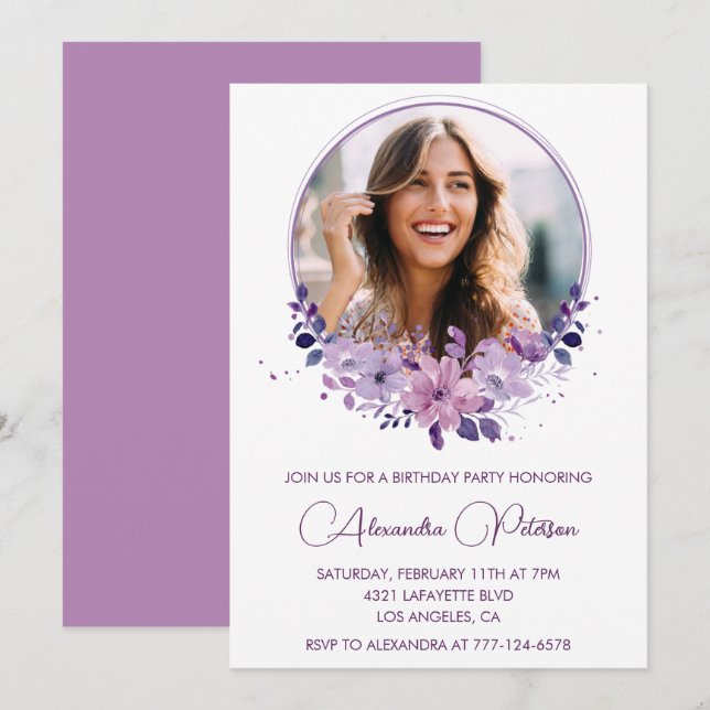 Invitation d'anniversaire 38 ans Chic Photo Floral (Devant / Derrière)
