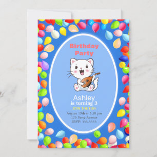 Invitation d'anniversaire 3 ans avec chat mignon e