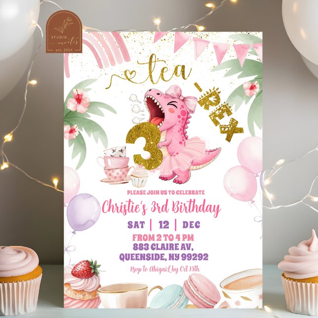 Invitation d'anniversaire 3 ans dinosaure pastel r (Créateur téléchargé)