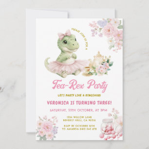 Invitation d'anniversaire 3 ans dinosaure T-Rex fl
