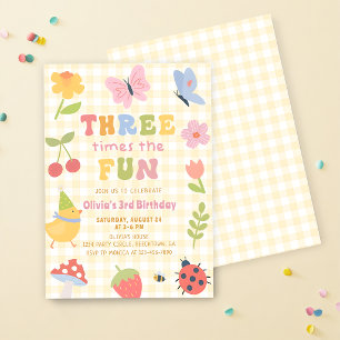 Invitation d'anniversaire 3 ans fille à carreaux c