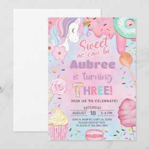 Invitation d'anniversaire 3 ans fille Licorne douc