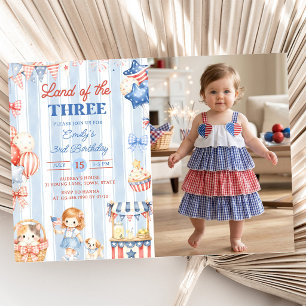 Invitation d'anniversaire 3 ans Fille Rayures Amér