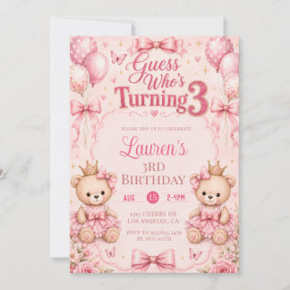 Invitation d'anniversaire 3 ans Fleurs Roses