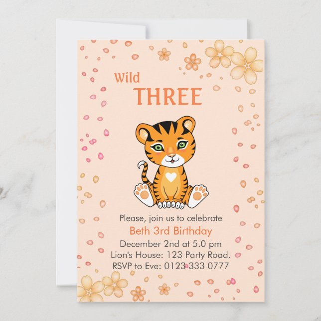 Invitation d'anniversaire 3 ans Floral Cute Wild T (Devant)