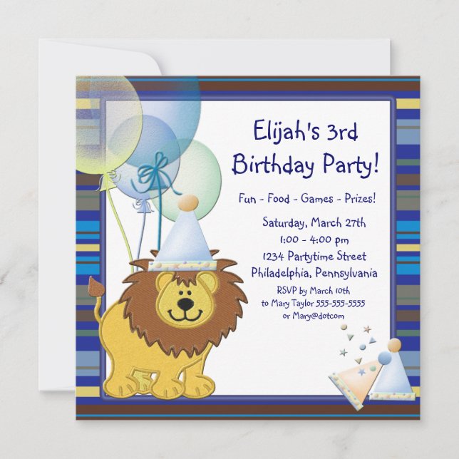 Invitation d'anniversaire 3 ans garçon ballons Lio (Devant)