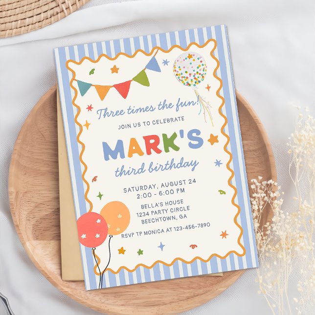 Invitation d'anniversaire 3 ans garçon coloré amus (Créateur téléchargé)