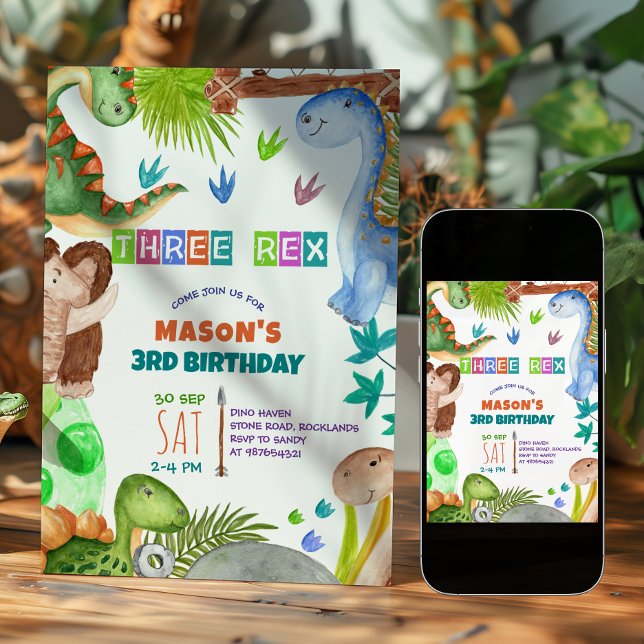 Invitation d'anniversaire 3 ans garçon dinosaure (Créateur téléchargé)