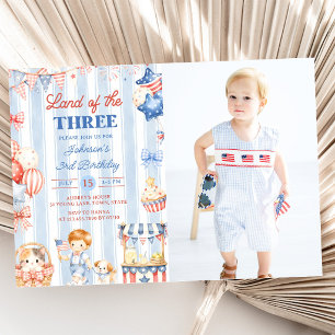 Invitation d'anniversaire 3 ans garçon rayures amé