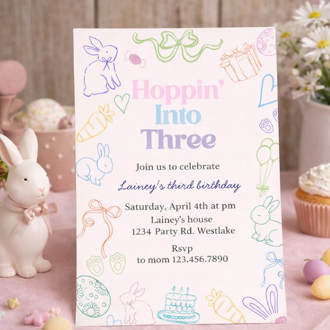 Invitation d'anniversaire 3 ans - Lapin (Créateur téléchargé)