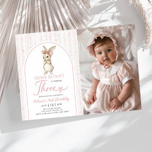 Invitation d'anniversaire 3 ans lapin rose Coquett