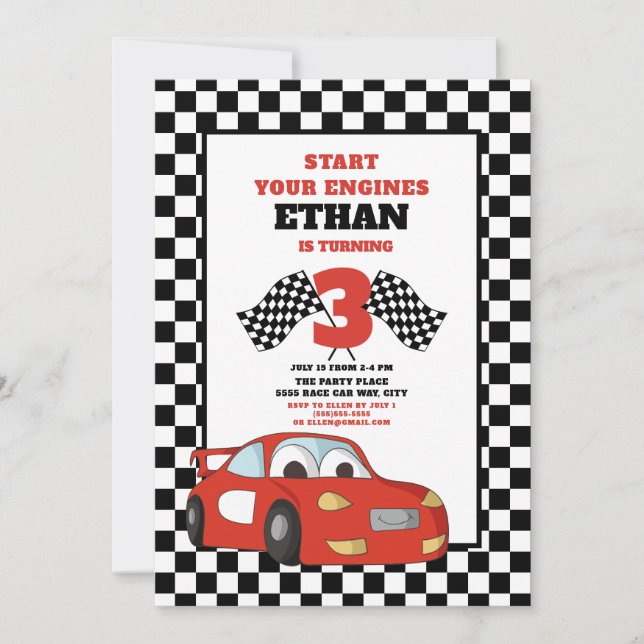 Invitation d'anniversaire 3 ans pour enfant - Voit (Devant)