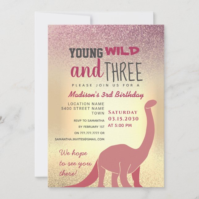 Invitation d'anniversaire 3 ans pour fille rose (Devant)