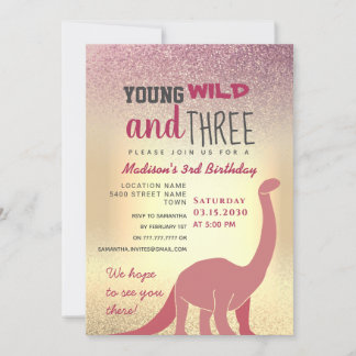 Invitation d'anniversaire 3 ans pour fille rose