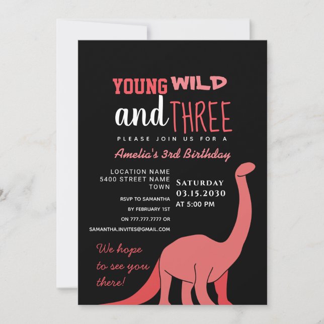Invitation d'anniversaire 3 ans pour fille rose (Devant)