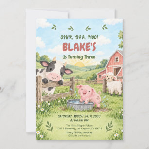 Invitation d'anniversaire 3 ans pour les Animaux d