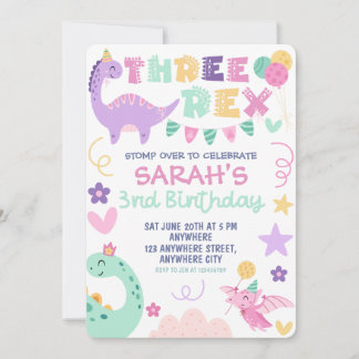 Invitation d'anniversaire 3 ans Trois Rex Dinosaur