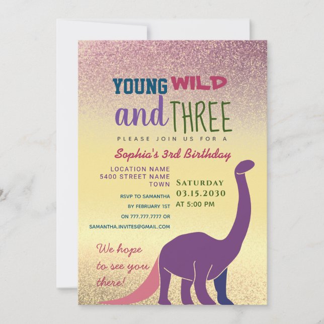 Invitation d'anniversaire 3 ans Young Wild and Thr (Devant)