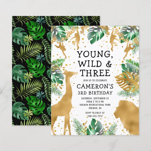 Invitation d'anniversaire 3 ans Young Wild Three (Devant / Derrière)