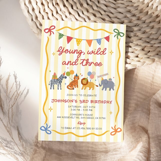 Invitation d'anniversaire 3 ans Young Wild & Three (Créateur téléchargé)
