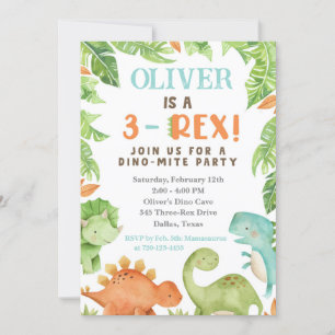 Invitation d'anniversaire 3 Rex, Dino 3e anniversa
