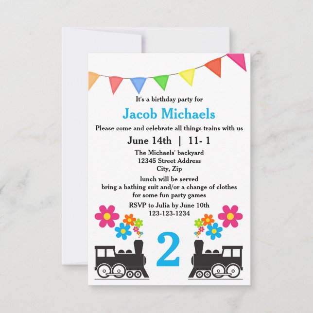 Invitation d'anniversaire 3x5 - Tout sur les train (Devant)