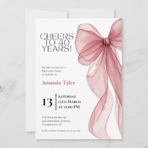 Invitation d'anniversaire 40 ans à ruban aquarelle